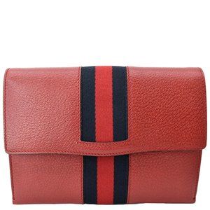 GUCCI  Totem Web Leather Clutch Bag Red